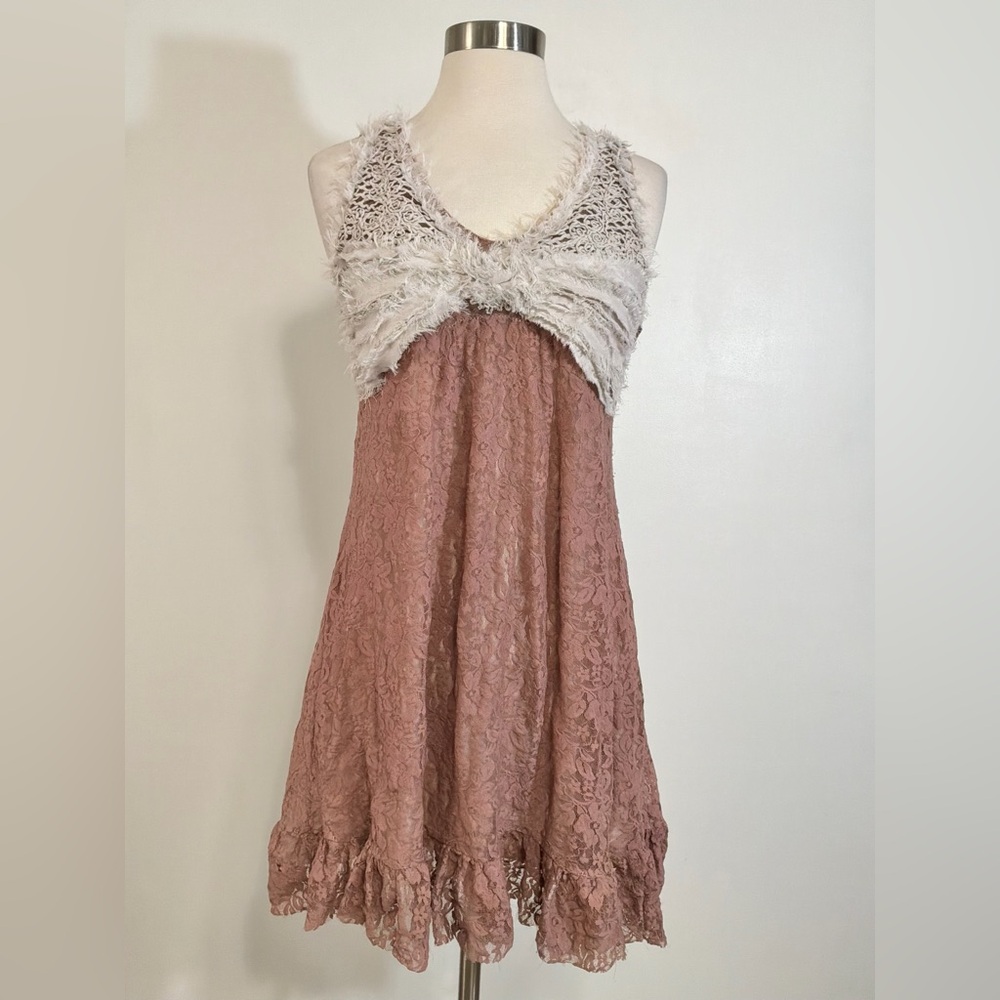 Pretty Angel Cream and Dusty Rose Lace Mini Dress